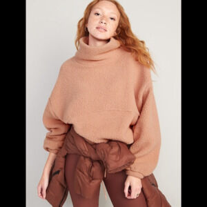 Old Navy Cropped Sherpa Turtleneck Sweater